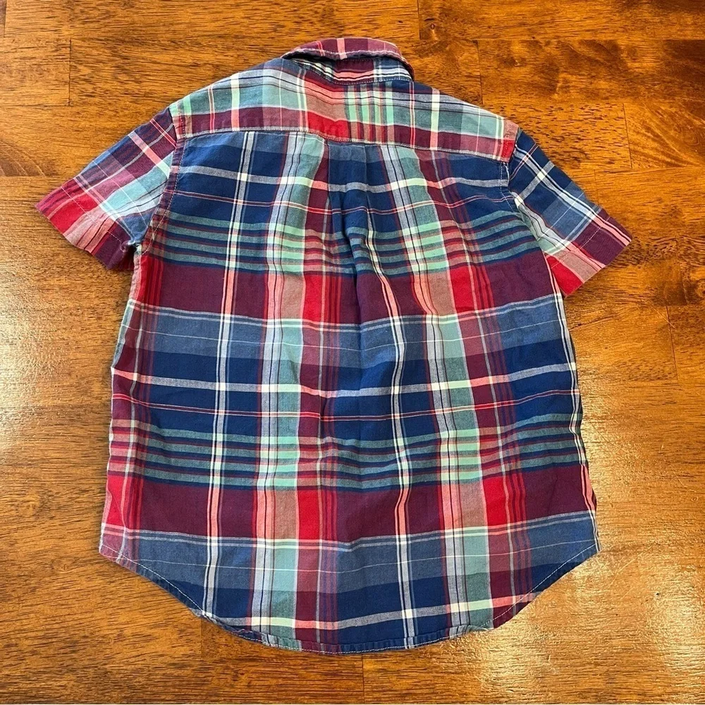 Ralph Lauren boys plaid navy red button down short sleeve shirt size 4/4T
